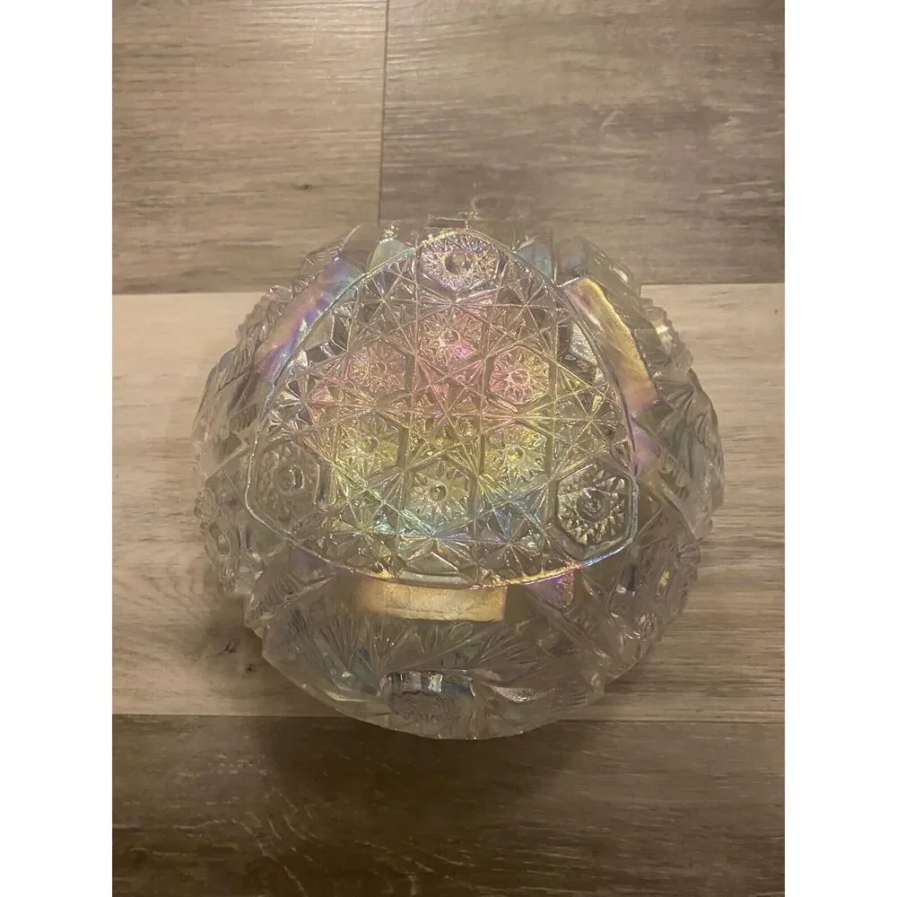 Vintage L E Smith Comet in the Stars Clear Iridescent Carnival Glass Bowl